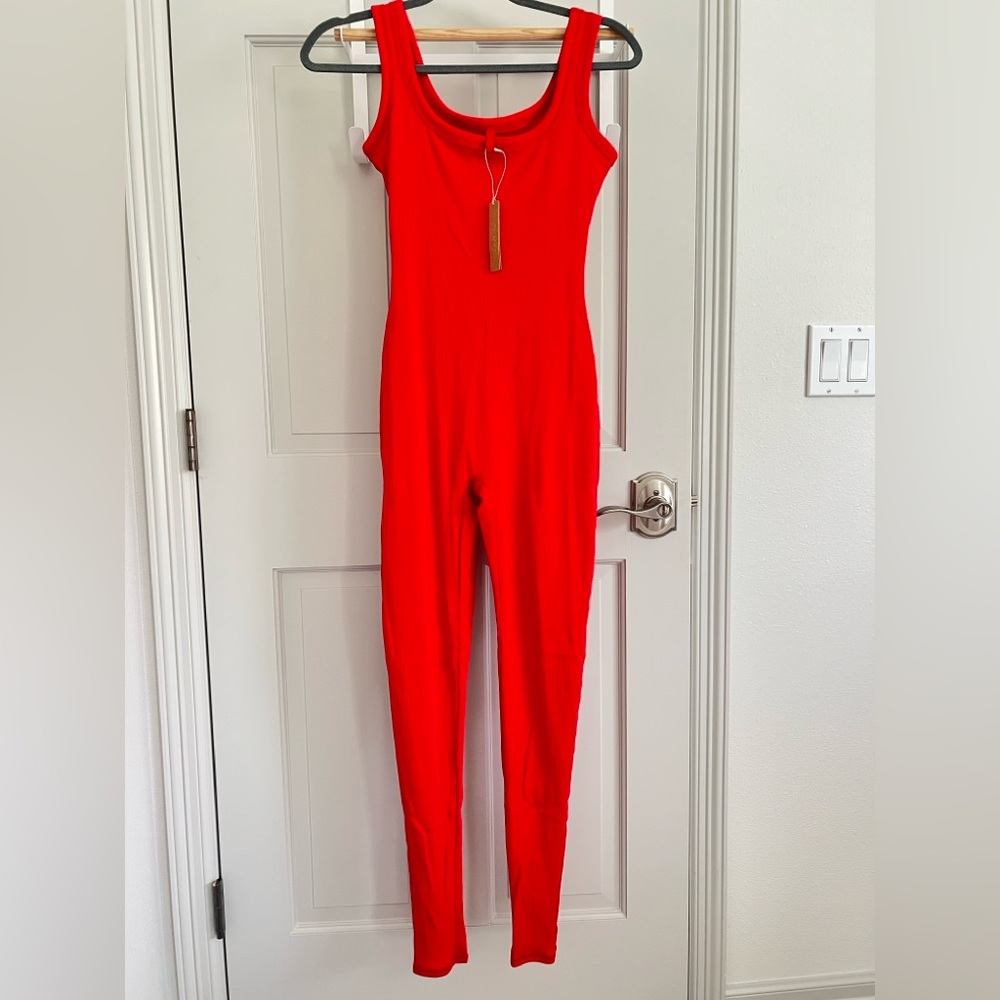 Skims Red Cotton Rib Tank Catsuit, size Medium